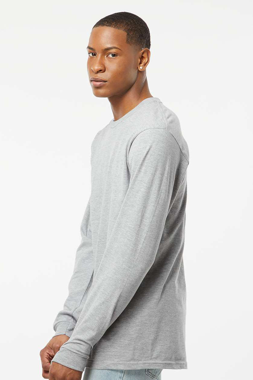 Tultex 291 Mens Jersey Long Sleeve Crewneck T-Shirt Heather Grey Model Side