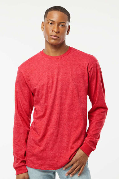 Tultex 291 Mens Jersey Long Sleeve Crewneck T-Shirt Heather Red Model Front