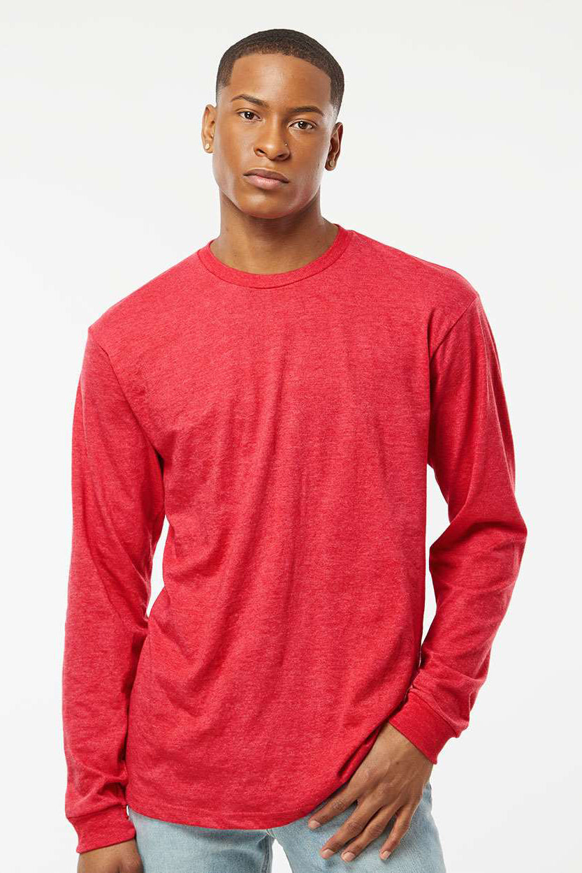 Tultex 291 Mens Jersey Long Sleeve Crewneck T-Shirt Heather Red Model Front