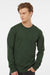 Tultex 291 Mens Jersey Long Sleeve Crewneck T-Shirt Hunter Green Model Front
