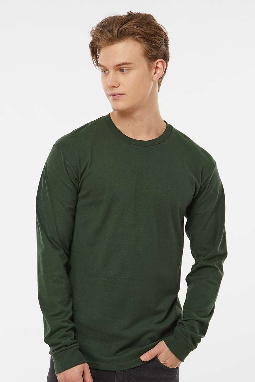 Tultex 291 Mens Jersey Long Sleeve Crewneck T-Shirt Hunter Green Model Front