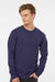 Tultex 291 Mens Jersey Long Sleeve Crewneck T-Shirt Inked India Blue Model Front