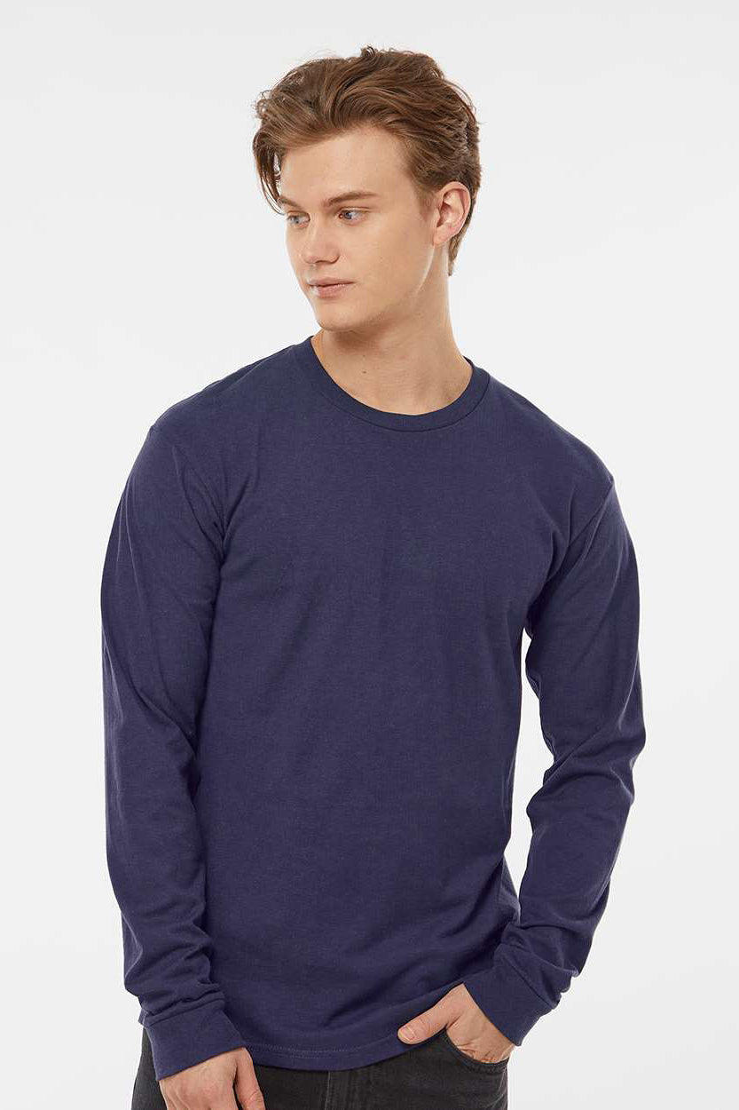 Tultex 291 Mens Jersey Long Sleeve Crewneck T-Shirt Inked India Blue Model Front