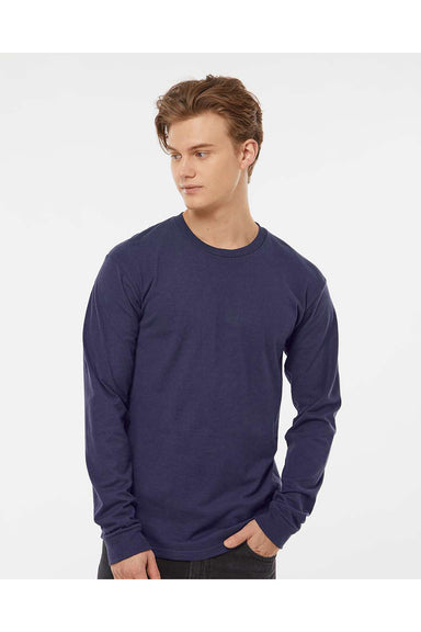 Tultex 291 Mens Jersey Long Sleeve Crewneck T-Shirt Inked India Blue Model Front
