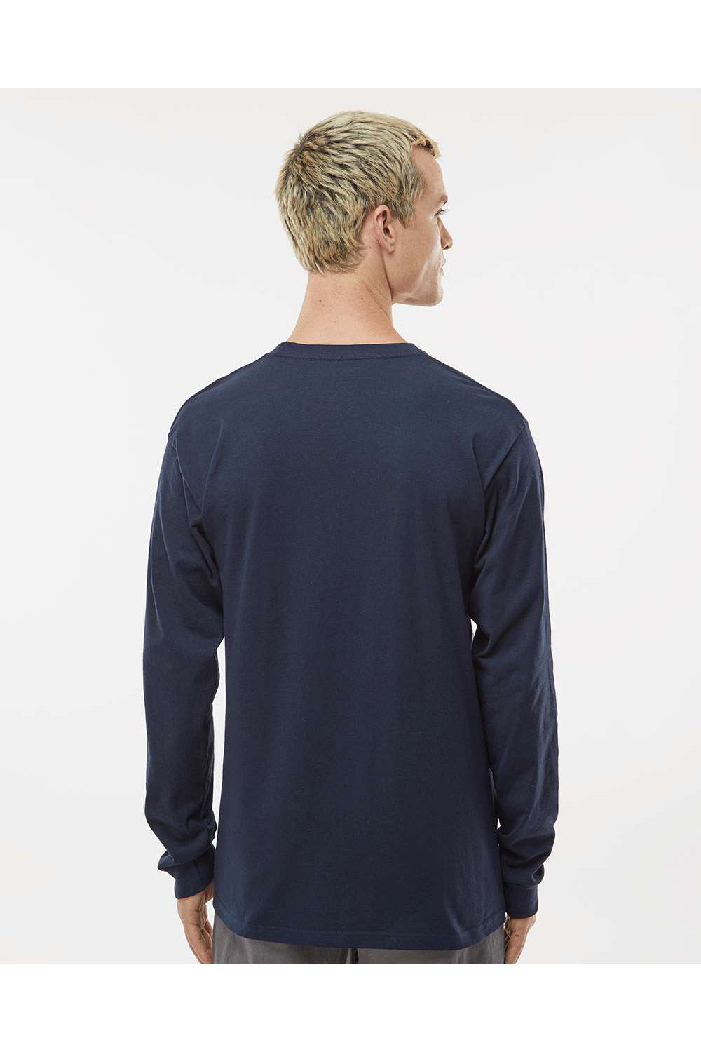 Tultex 291 Mens Jersey Long Sleeve Crewneck T-Shirt Navy Blue Model Back