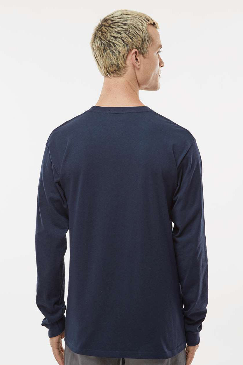 Tultex 291 Mens Jersey Long Sleeve Crewneck T-Shirt Navy Blue Model Back