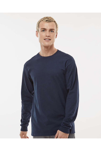 Tultex 291 Mens Jersey Long Sleeve Crewneck T-Shirt Navy Blue Model Front
