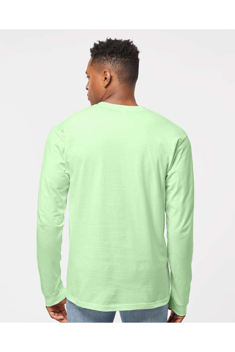 Tultex 291 Mens Jersey Long Sleeve Crewneck T-Shirt Neo Mint Green Model Back
