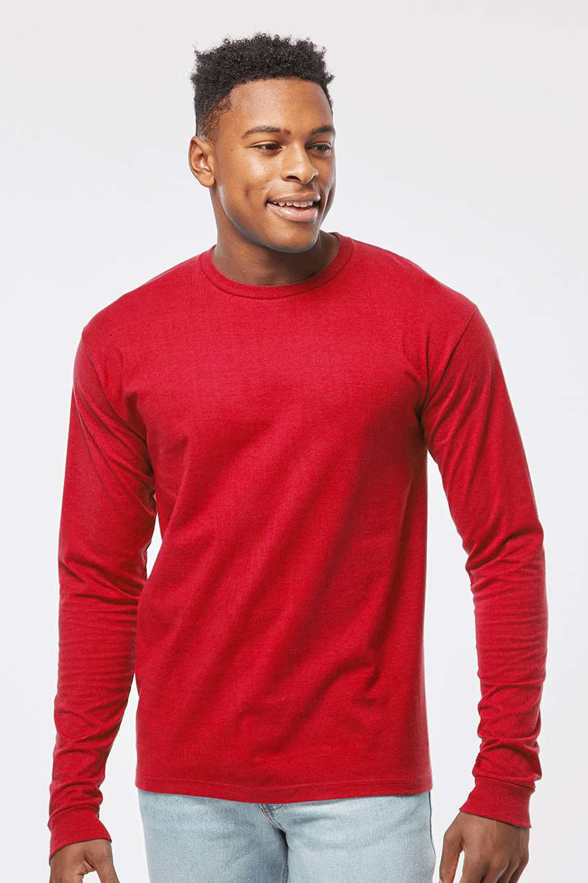 Tultex 291 Mens Jersey Long Sleeve Crewneck T-Shirt Red Model Front