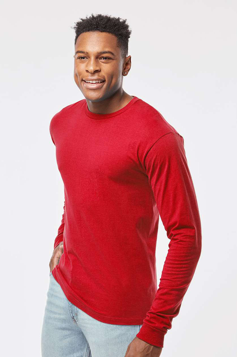 Tultex 291 Mens Jersey Long Sleeve Crewneck T-Shirt Red Model Side