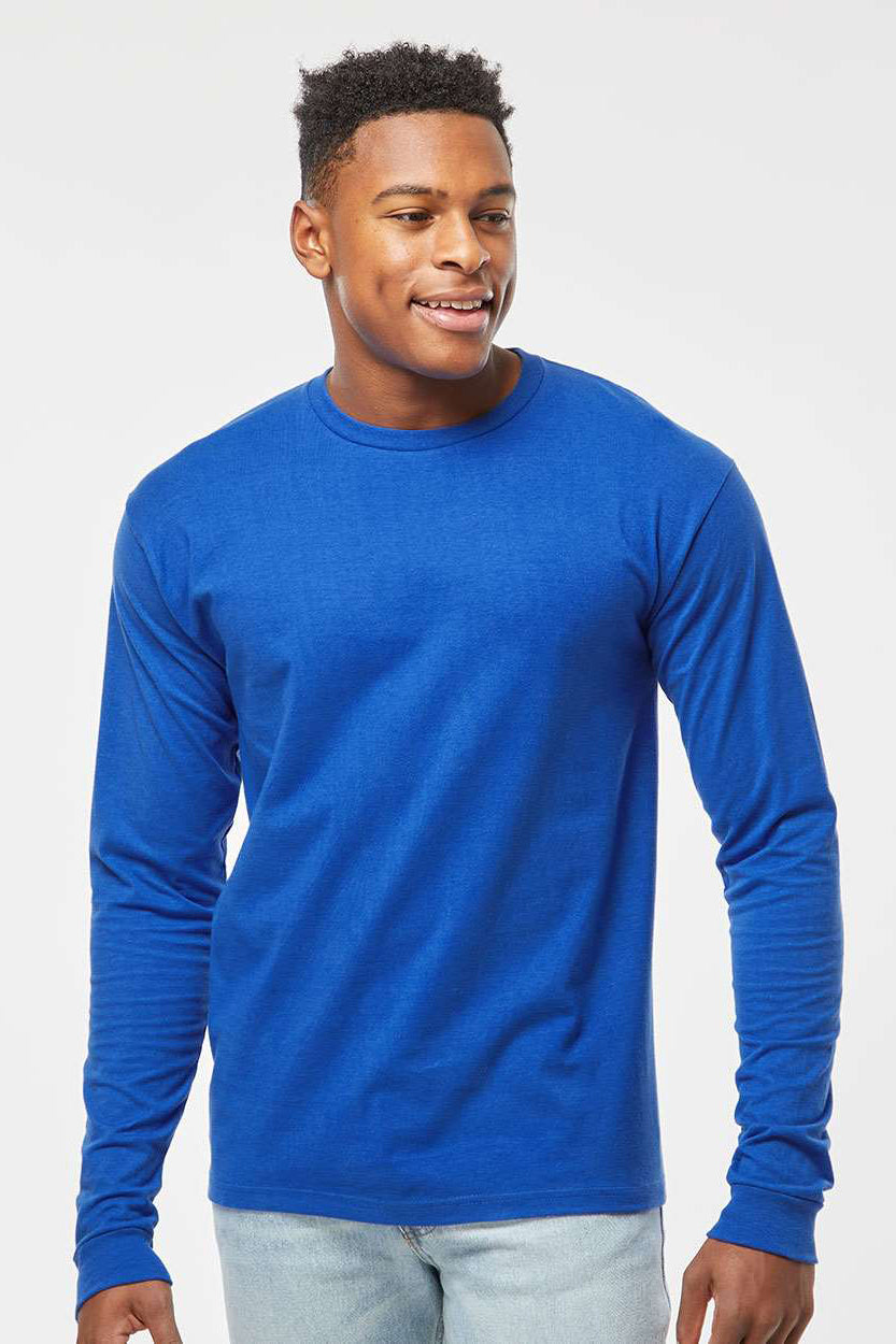 Tultex 291 Mens Jersey Long Sleeve Crewneck T-Shirt Royal Blue Model Front