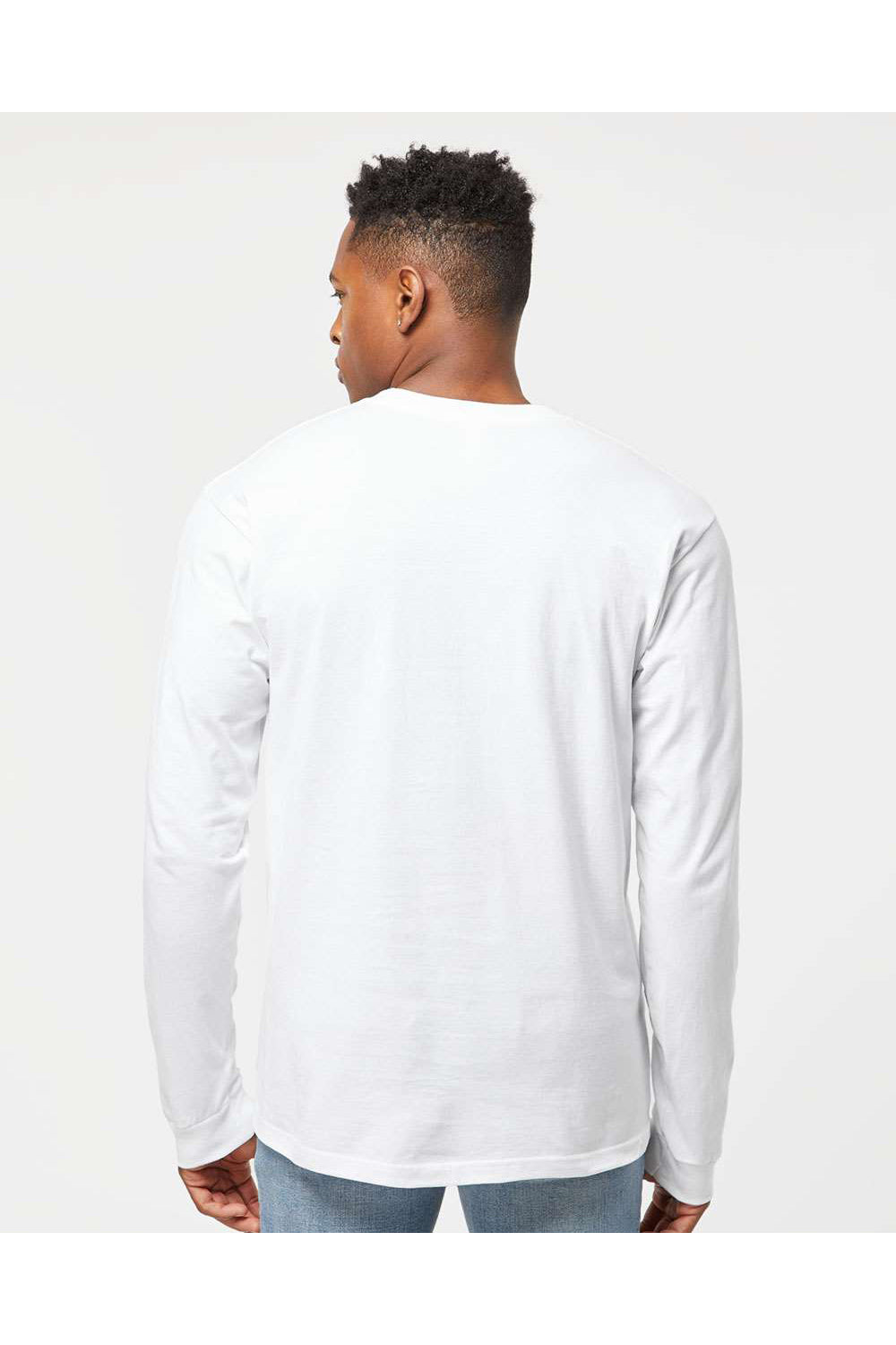Tultex 291 Mens Jersey Long Sleeve Crewneck T-Shirt White Model Back