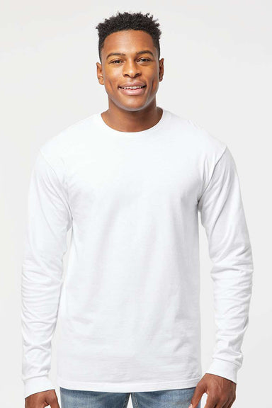 Tultex 291 Mens Jersey Long Sleeve Crewneck T-Shirt White Model Front