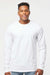 Tultex 291 Mens Jersey Long Sleeve Crewneck T-Shirt White Model Front