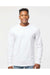 Tultex 291 Mens Jersey Long Sleeve Crewneck T-Shirt White Model Front