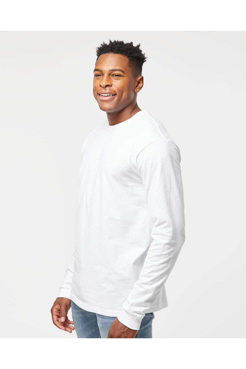 Tultex 291 Mens Jersey Long Sleeve Crewneck T-Shirt White Model Side