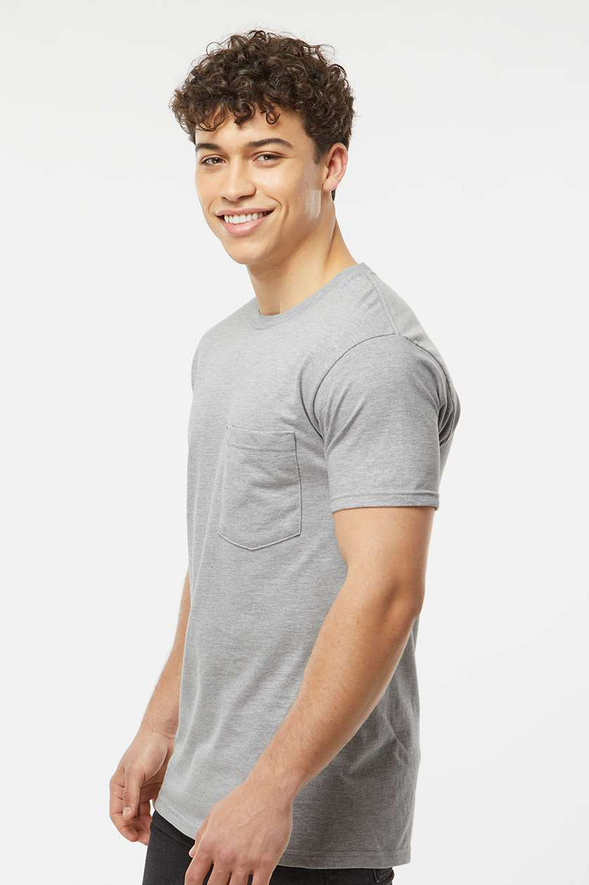 Tultex 293 Mens Jersey Short Sleeve Crewneck T-Shirt w/ Pocket Heather Grey Model Side