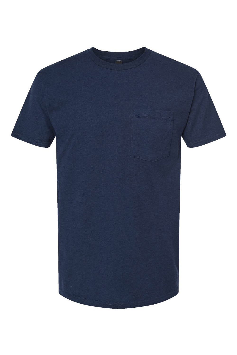 Tultex 293 Mens Jersey Short Sleeve Crewneck T-Shirt w/ Pocket Navy Blue Flat Front