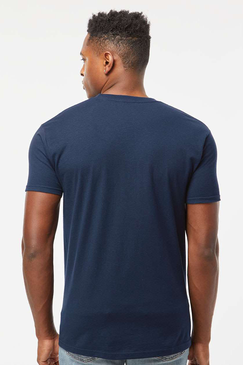 Tultex 293 Mens Jersey Short Sleeve Crewneck T-Shirt w/ Pocket Navy Blue Model Back
