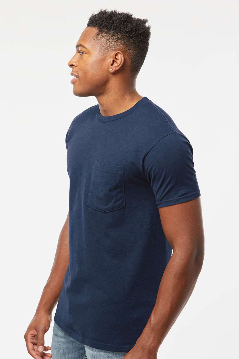 Tultex 293 Mens Jersey Short Sleeve Crewneck T-Shirt w/ Pocket Navy Blue Model Side