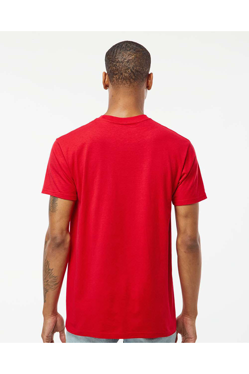 Tultex 293 Mens Jersey Short Sleeve Crewneck T-Shirt w/ Pocket Red Model Back