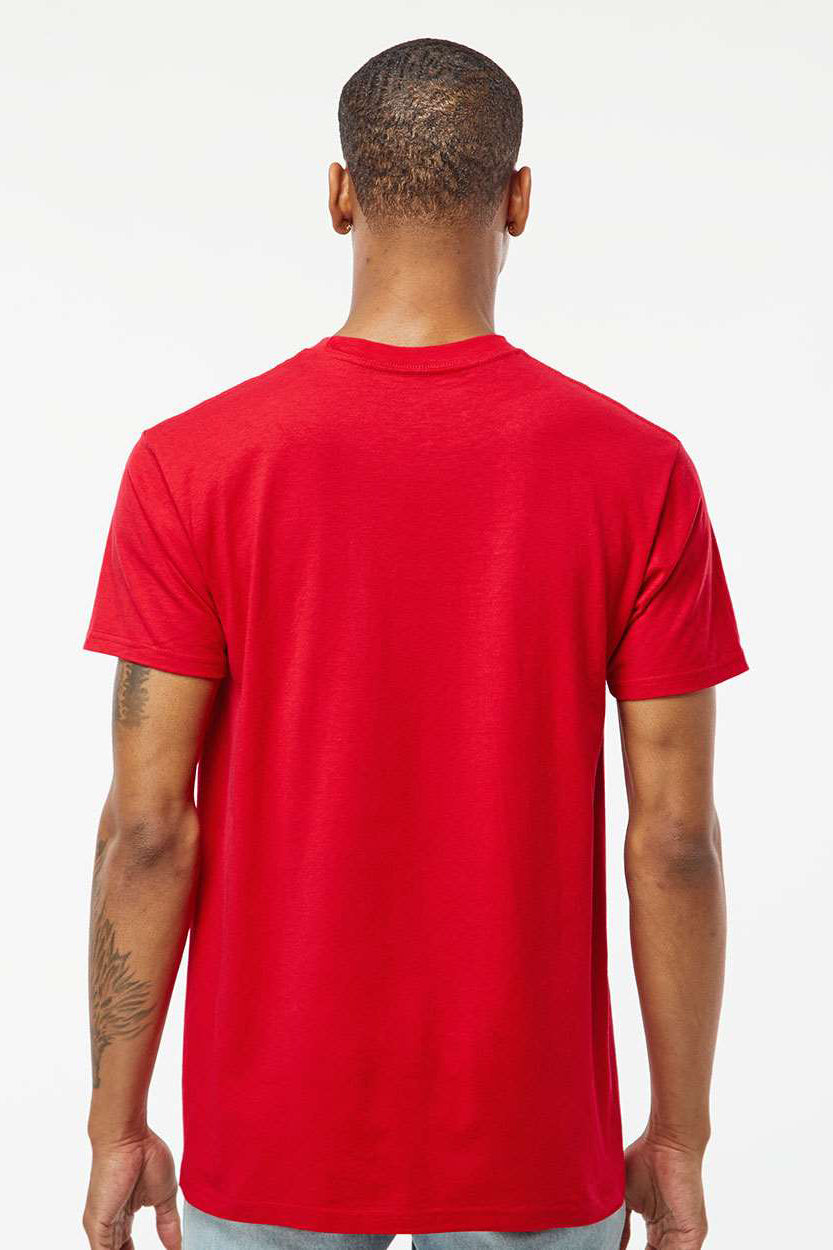 Tultex 293 Mens Jersey Short Sleeve Crewneck T-Shirt w/ Pocket Red Model Back