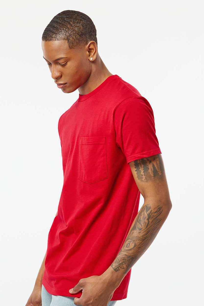 Tultex 293 Mens Jersey Short Sleeve Crewneck T-Shirt w/ Pocket Red Model Side