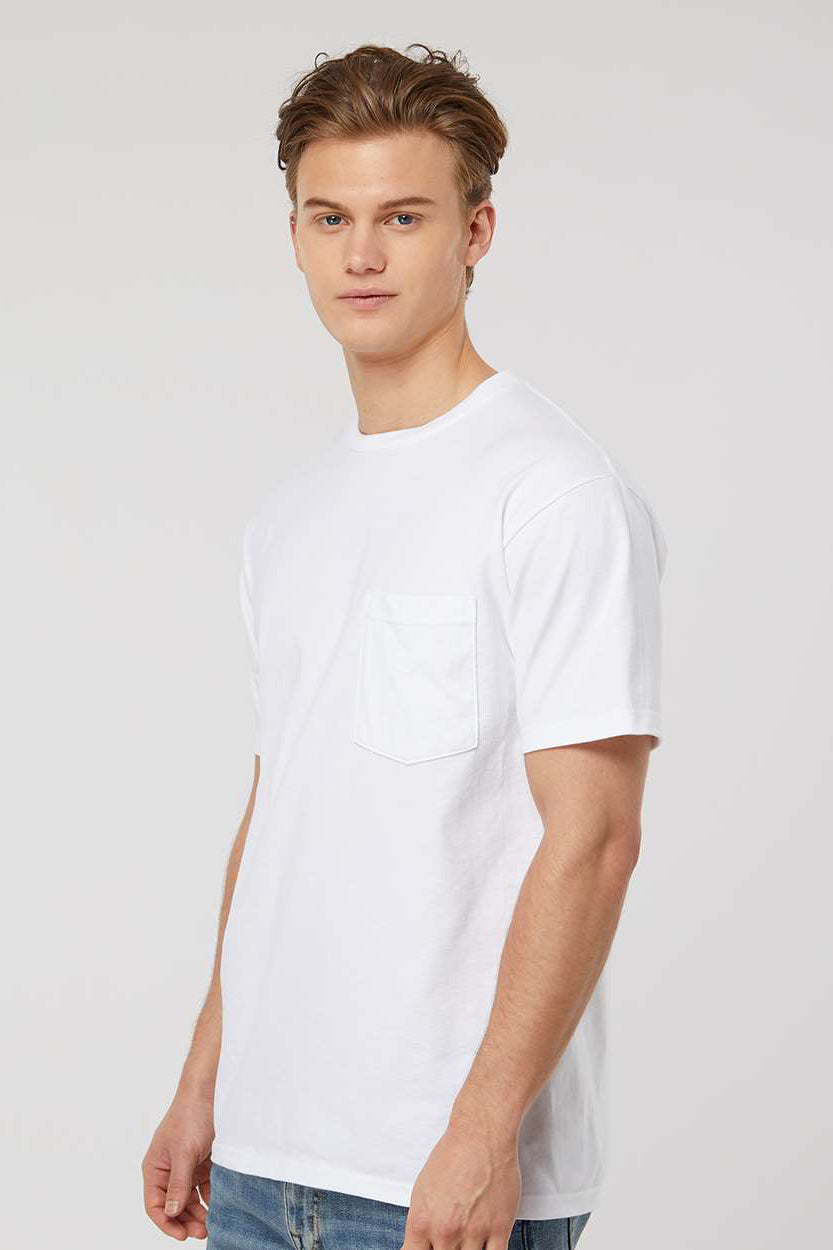 Tultex 293 Mens Jersey Short Sleeve Crewneck T-Shirt w/ Pocket White Model Side