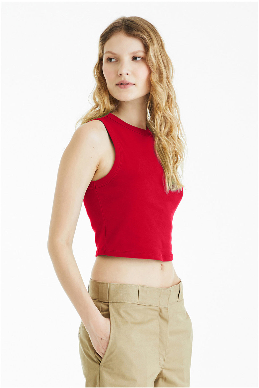 Bella + Canvas 1013BE Womens Micro Ribbed Muscle Crop Tank Top Red Model Side