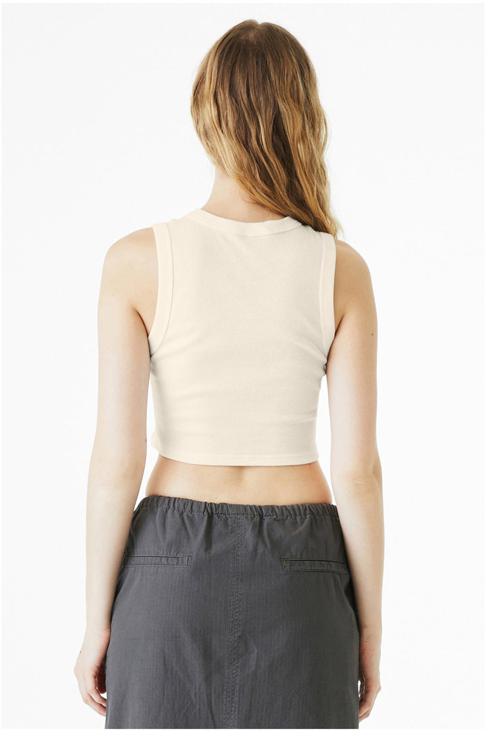Bella + Canvas 1013BE Womens Micro Ribbed Muscle Crop Tank Top Natural Model Back