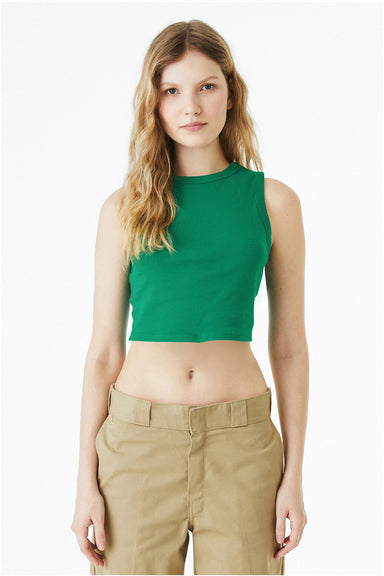Bella + Canvas 1013BE Womens Micro Ribbed Muscle Crop Tank Top Kelly Green Model Front