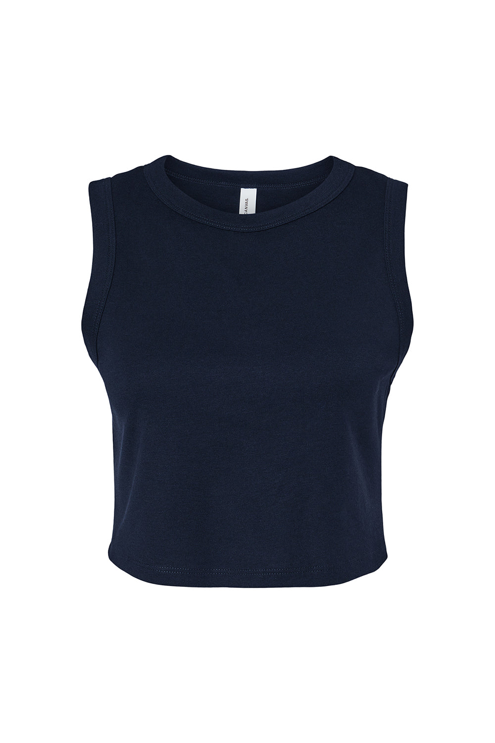 Bella + Canvas 1013BE Womens Micro Ribbed Muscle Crop Tank Top Navy Blue Flat Front