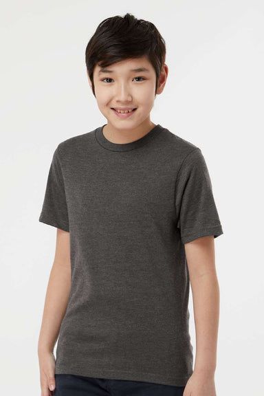 Tultex 295 Youth Jersey Short Sleeve Crewneck T-Shirt Heather Charcoal Grey Model Front