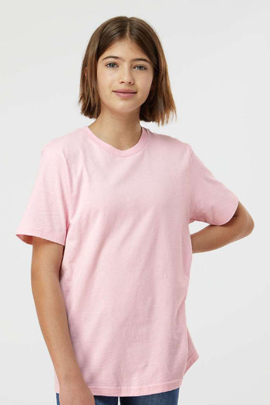 Tultex 295 Youth Jersey Short Sleeve Crewneck T-Shirt Light Pink Model Front