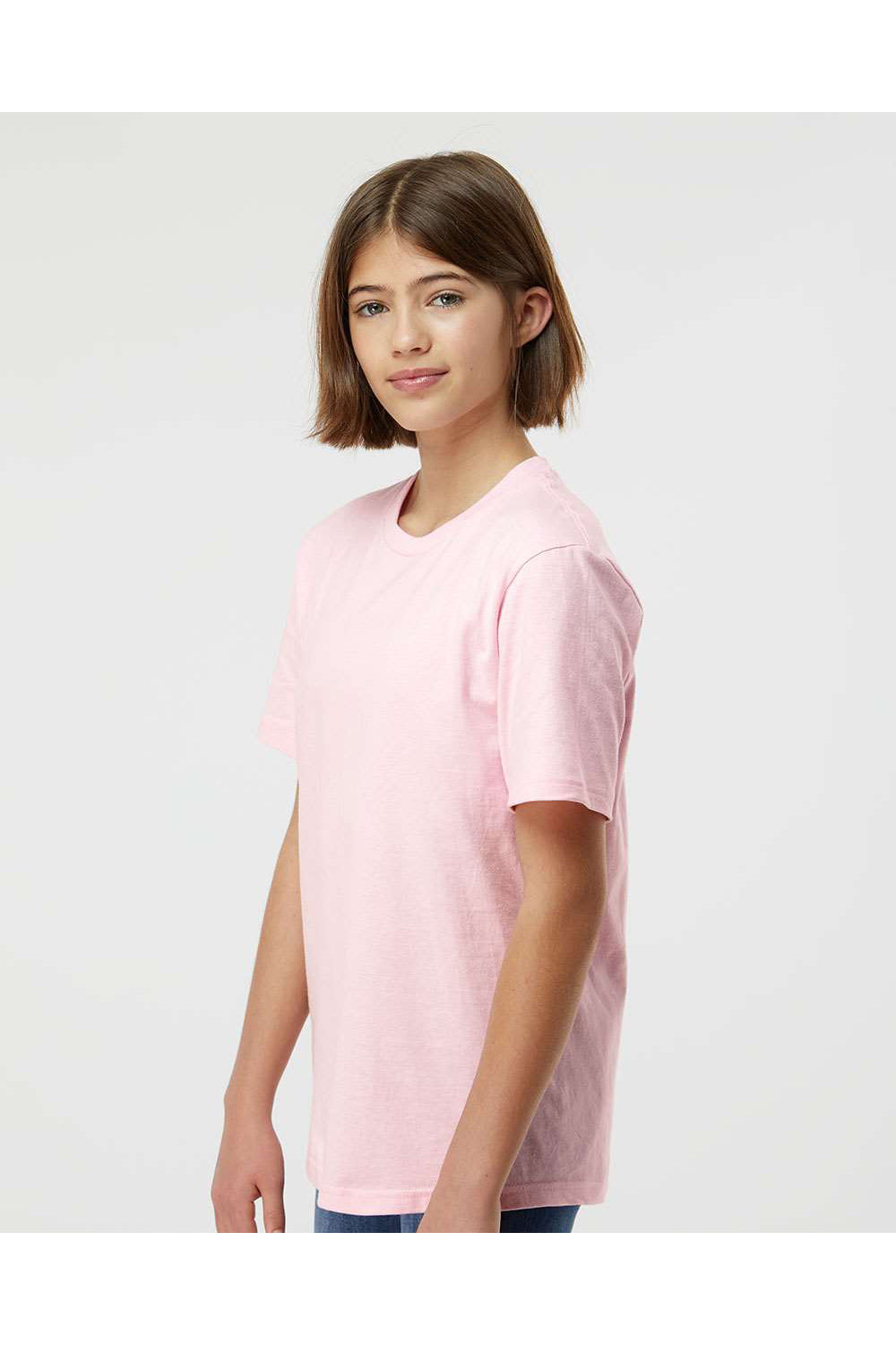 Tultex 295 Youth Jersey Short Sleeve Crewneck T-Shirt Light Pink Model Side