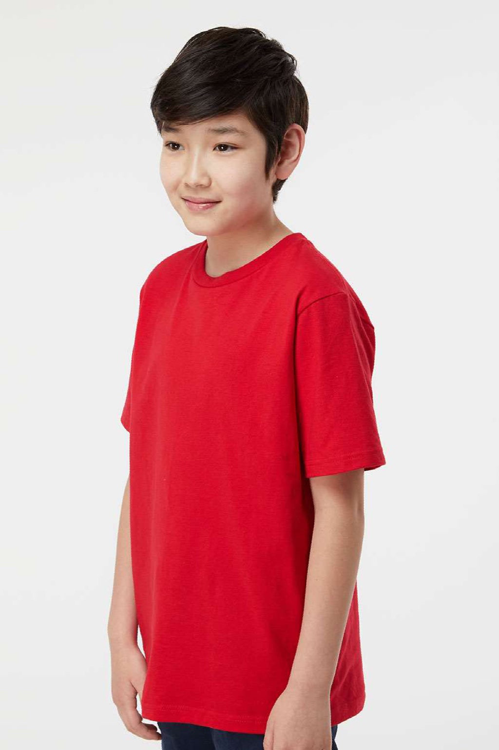 Tultex 295 Youth Jersey Short Sleeve Crewneck T-Shirt Red Model Side