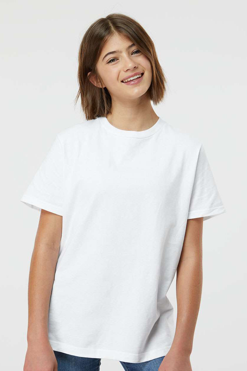 Tultex 295 Youth Jersey Short Sleeve Crewneck T-Shirt White Model Front