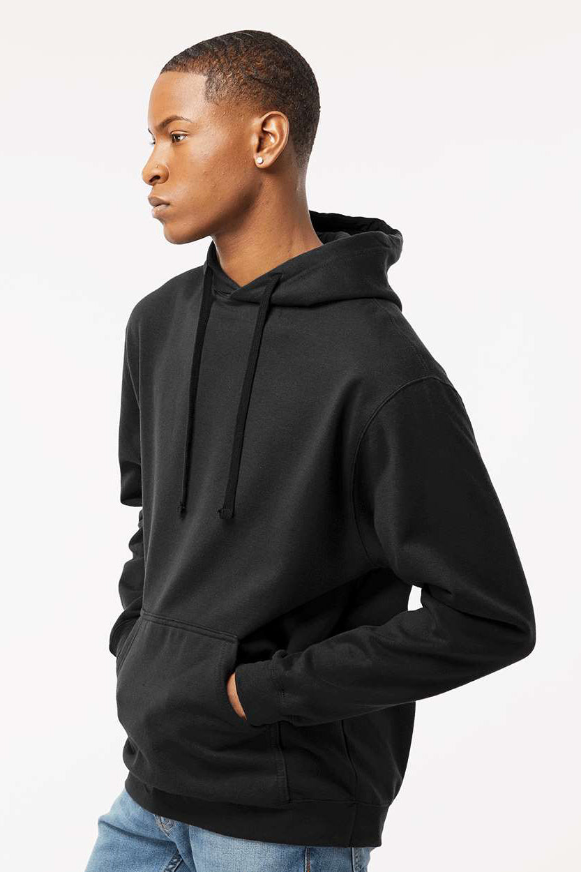 Tultex 320 Mens Fleece Hooded Sweatshirt Hoodie w/ Pouch Pocket Black Model Side