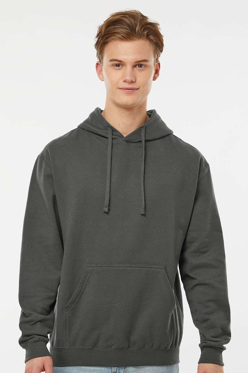 Tultex 320 Mens Fleece Hooded Sweatshirt Hoodie w/ Pouch Pocket Charcoal Grey Model Front