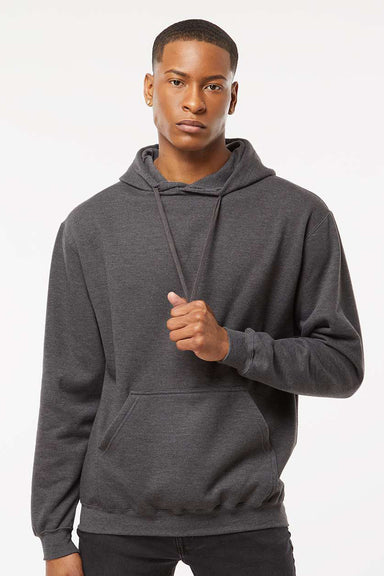 Tultex 320 Mens Fleece Hooded Sweatshirt Hoodie w/ Pouch Pocket Heather Charcoal Grey Model Front