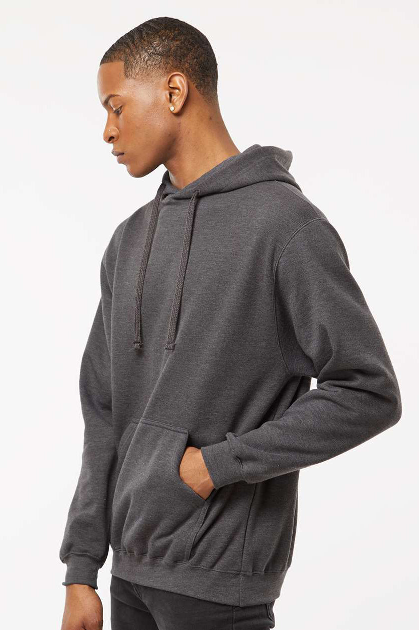 Tultex 320 Mens Fleece Hooded Sweatshirt Hoodie w/ Pouch Pocket Heather Charcoal Grey Model Side