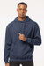 Tultex 320 Mens Fleece Hooded Sweatshirt Hoodie w/ Pouch Pocket Heather Denim Blue Model Front