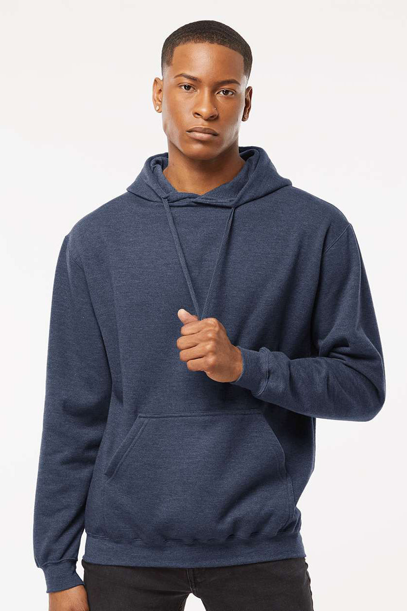 Tultex 320 Mens Fleece Hooded Sweatshirt Hoodie w/ Pouch Pocket Heather Denim Blue Model Front