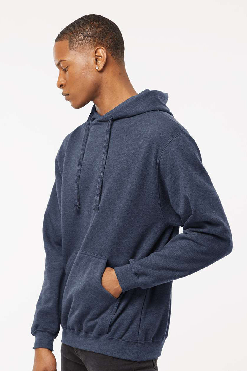 Tultex 320 Mens Fleece Hooded Sweatshirt Hoodie w/ Pouch Pocket Heather Denim Blue Model Side