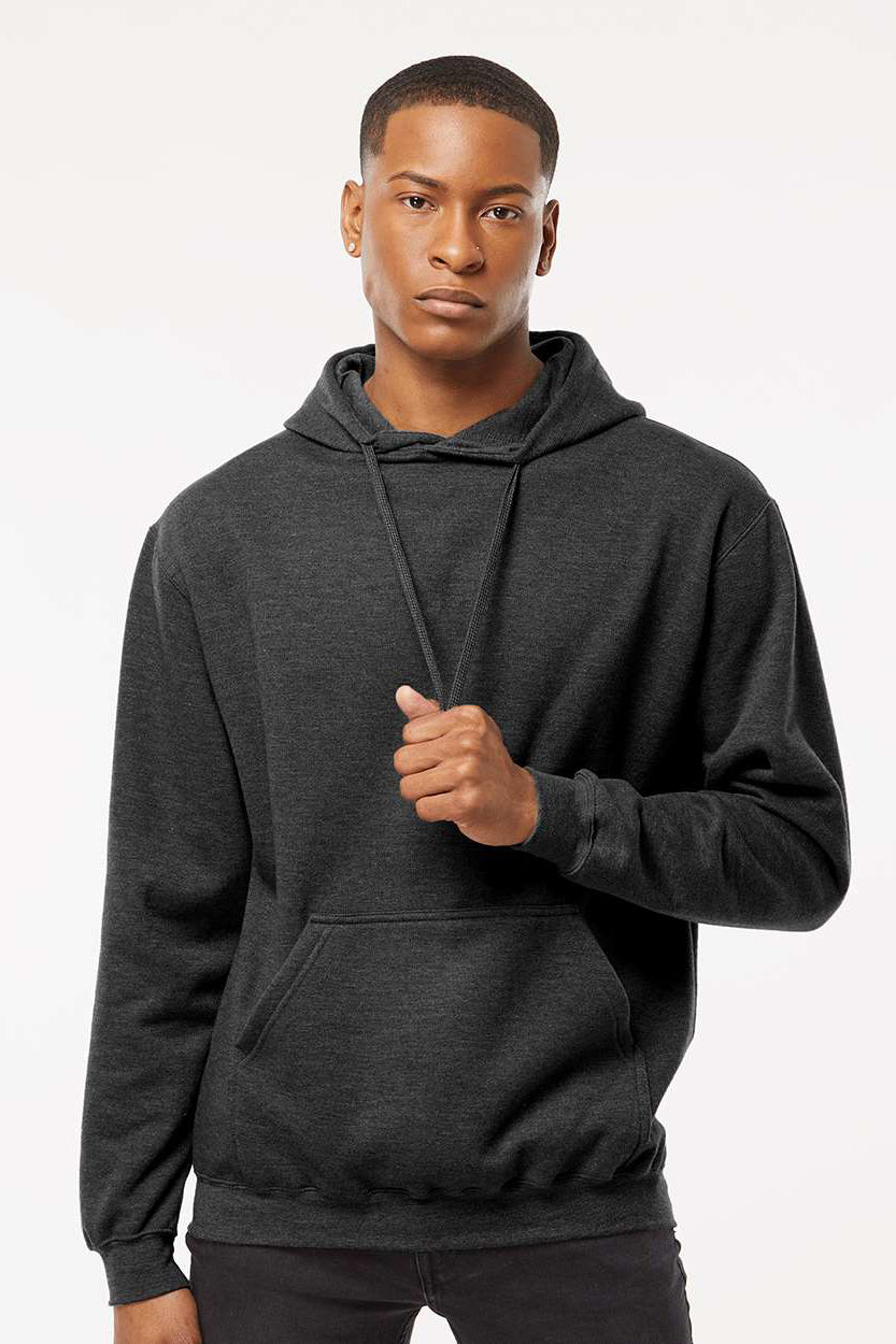 Tultex 320 Mens Fleece Hooded Sweatshirt Hoodie w/ Pouch Pocket Heather Graphite Grey Model Front