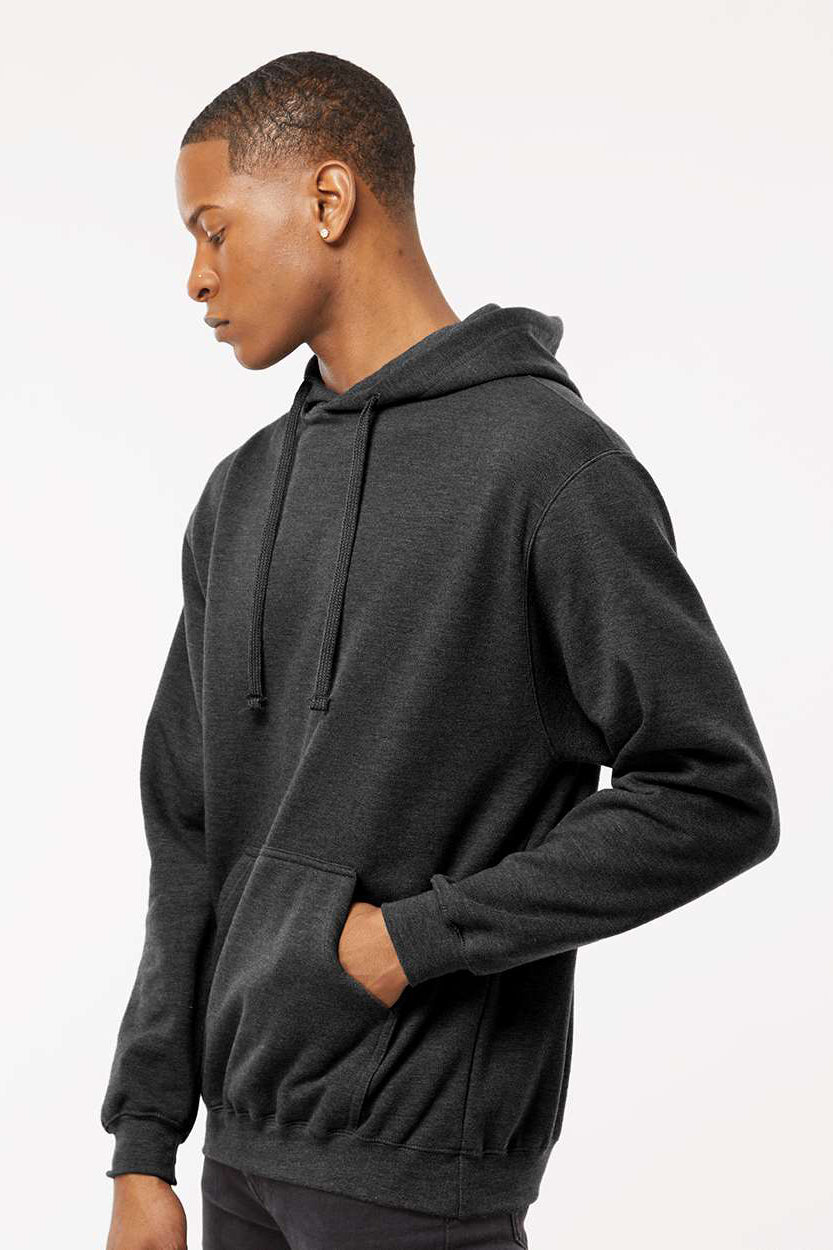 Tultex 320 Mens Fleece Hooded Sweatshirt Hoodie w/ Pouch Pocket Heather Graphite Grey Model Side
