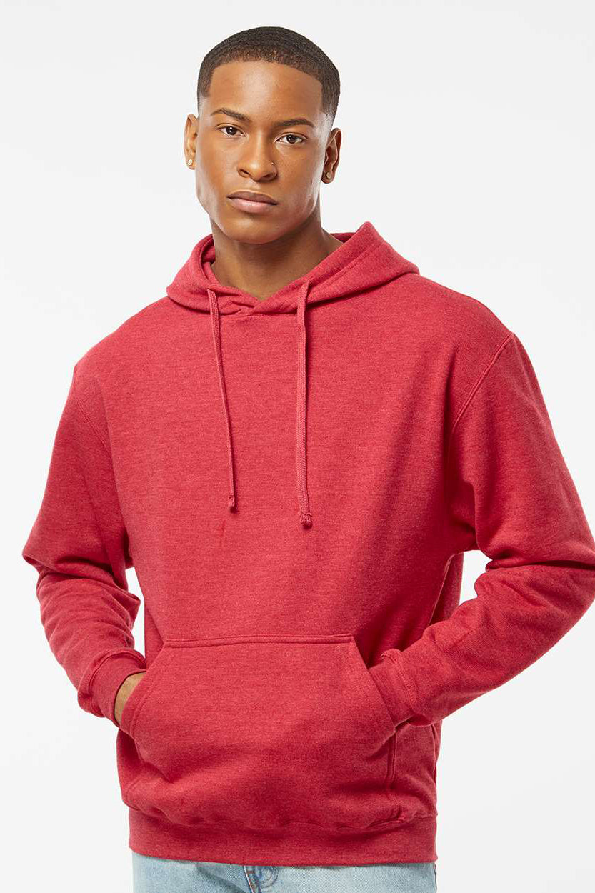 Tultex 320 Mens Fleece Hooded Sweatshirt Hoodie w/ Pouch Pocket Heather Red Model Front