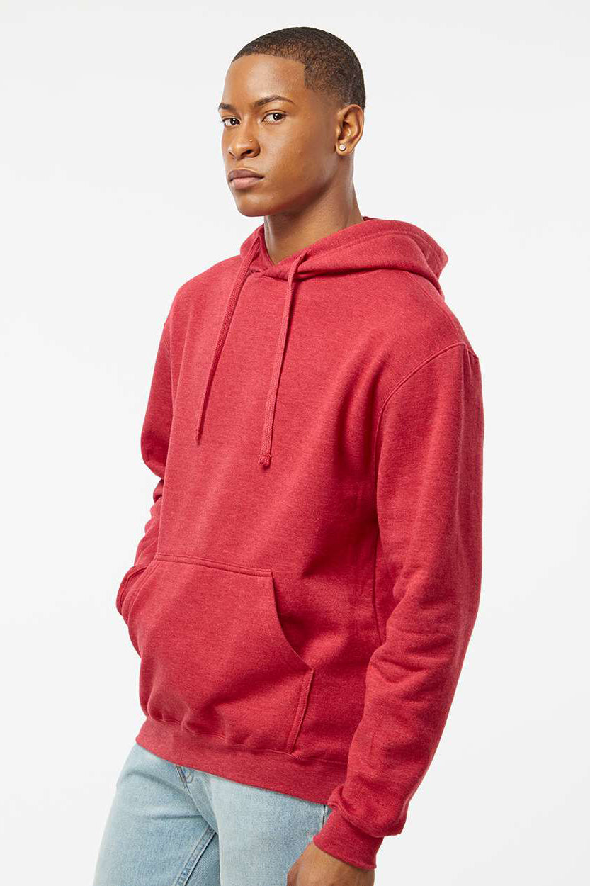 Tultex 320 Mens Fleece Hooded Sweatshirt Hoodie w/ Pouch Pocket Heather Red Model Side