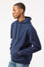 Tultex 320 Mens Fleece Hooded Sweatshirt Hoodie w/ Pouch Pocket Navy Blue Model Side