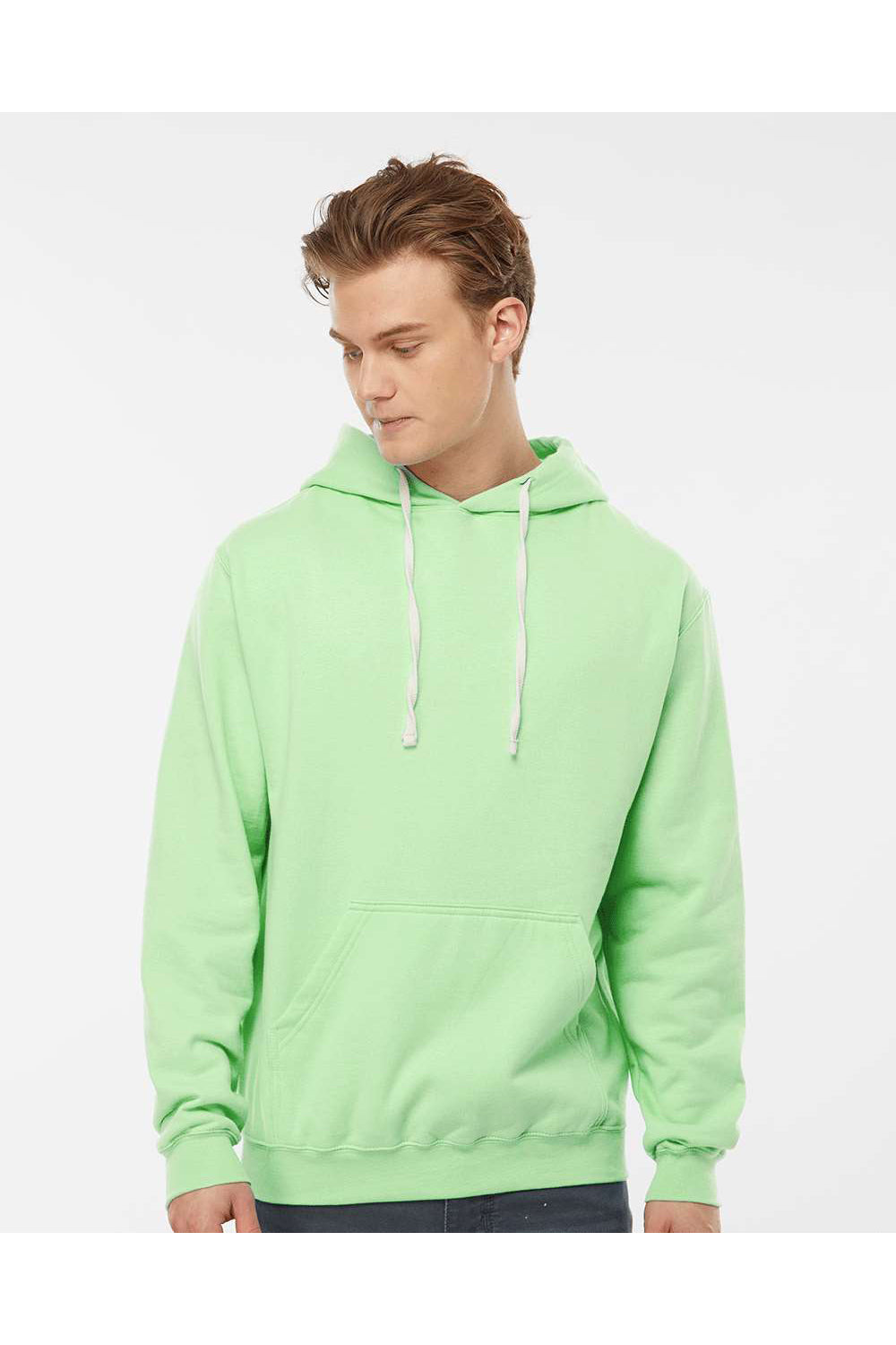 Tultex 320 Mens Fleece Hooded Sweatshirt Hoodie Neo Mint Green Model Front